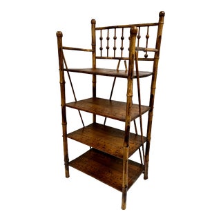 Vintage Scorched Bamboo Etagere/Bookshelves For Sale