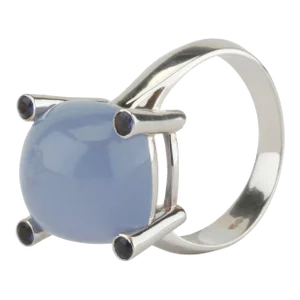18kt White Gold Small Cushion Ring with Cabochon Chalcedony and Iolite