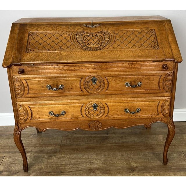 Vintage French Louis Style Oak Secretaire For Sale - Image 6 of 13