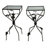 Vintage Sculptural Wrought Iron Ivy Leaf Glass-Top Side Tables by Scully & Scully – Pair For Sale