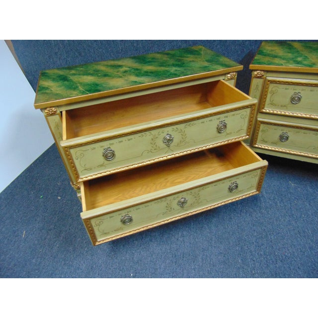 Wood Louis XVI Style Faux Marble Paint Decorated Commodes - a Pair For Sale - Image 7 of 10