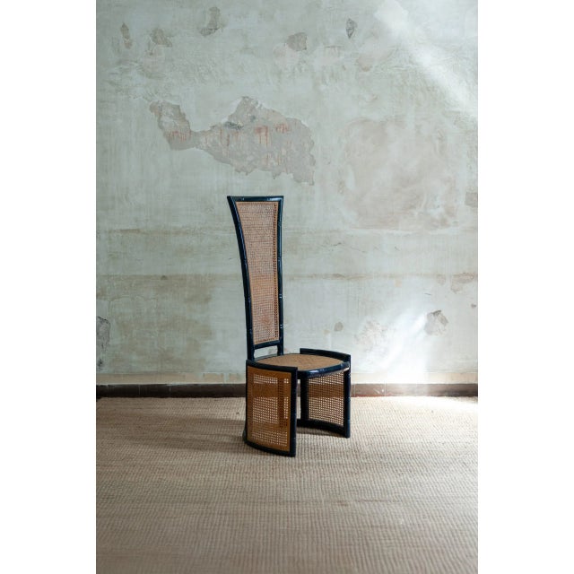 1970s Vintage Blue Lacquered Wood and Vienna Straw Chairs by Marzio Cecchi, 1970s, Set of 6 For Sale - Image 5 of 12