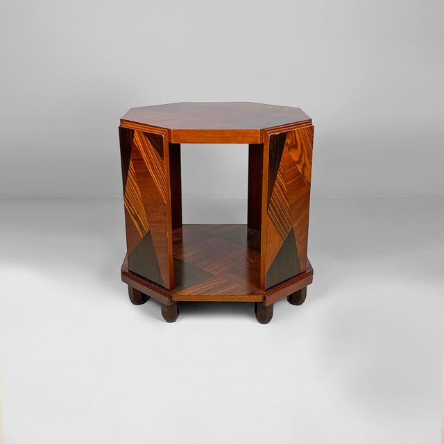 Italian Art Deco Double Hexagonal Top Coffee Table in Wood, 1930s For Sale - Image 3 of 18