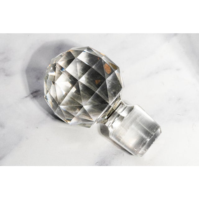 Glass Dazzling Large Heavy Antique Cut Crystal Decanter Faceted Sphere Stopper Starburst Barware Luxury Home Decor For Sale - Image 7 of 14