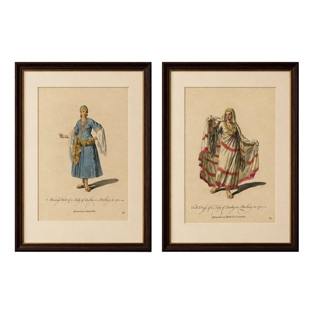 European School Artist, Barbary Ladies in Morning and Ceremonial Dress, 1749, Engravings, Set of 2 For Sale