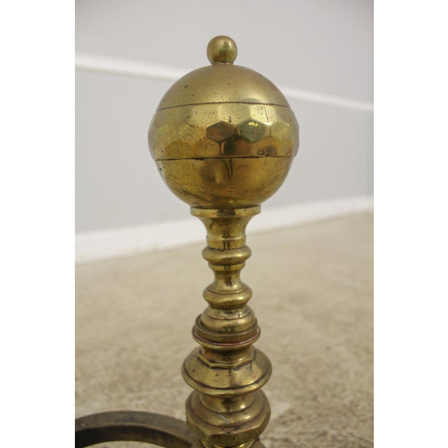 Traditional Pair Antique Brass 18th C. Style Andirons For Sale - Image 3 of 13