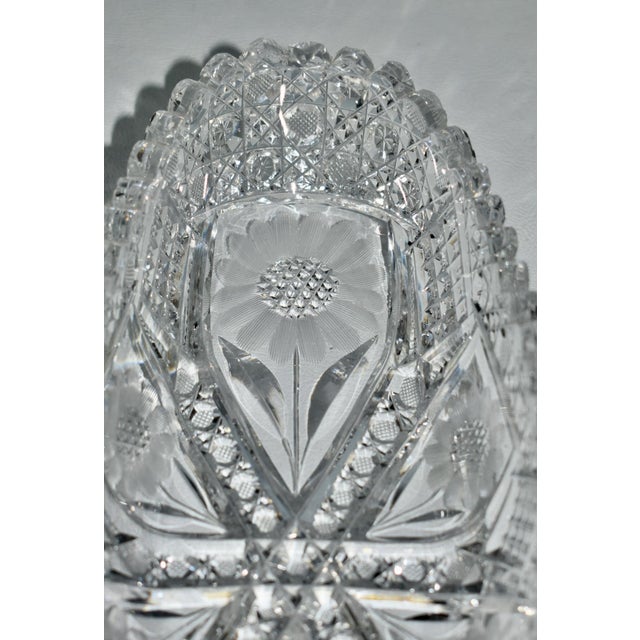 Glass Antique American Brilliant Cut Crystal Oval Dish W/Floral Details For Sale - Image 7 of 12