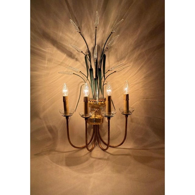 Hollywood Regency Crystal 4-Arm Wheat Sheaf Wall Sconces from Banci Firenze, Italy, 1980s, Set of 2 For Sale - Image 3 of 17