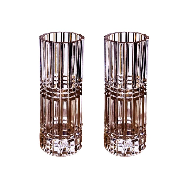 Vintage French Cut Glass Lead Crystal Vases - A Pair For Sale