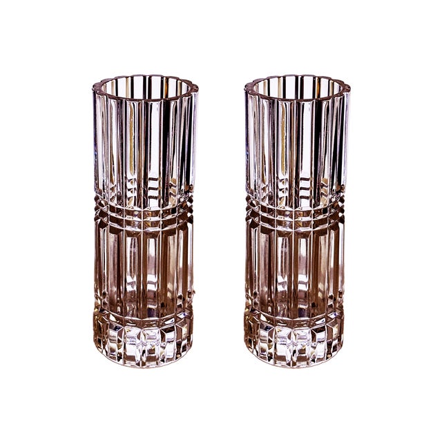 Vintage French Vases Cut Glass Lead Crystal - A Pair For Sale