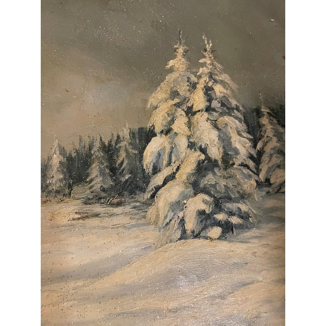 Dark Vintage Winter Landscape in Figural Santas Ornamental Frame For Sale In Miami - Image 6 of 6
