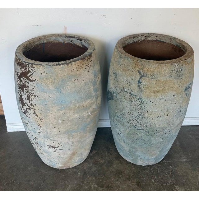 Contemporary Pair of Monumental Atelier Vierkant Style Planters - Ocean Blue Patina For Sale - Image 3 of 11