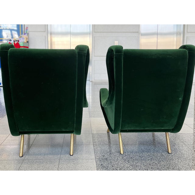Marco Zanuso Green Velvet Mohair "Senior" Lounge Chairs - A Pair For Sale - Image 9 of 16