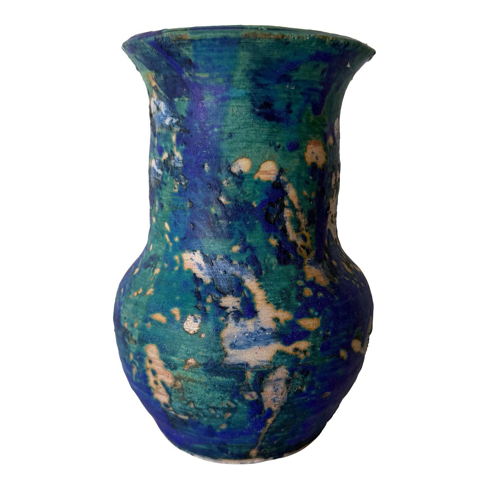 Vintage 1980s Studio Pottery Blue & Green Drip Glaze Vase | Chairish