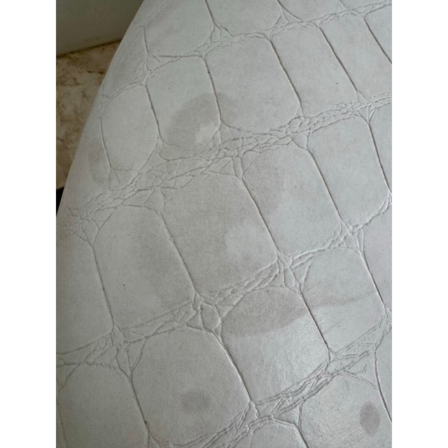 Vintage White Faux Alligator Round Ottoman With Chrome Plinth Base For Sale - Image 4 of 10