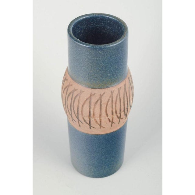 Lisa Larson for Gustavsberg Vase, 1960s. Cylindrical stoneware vase with a narrowed midsection, decorated with a hand-...