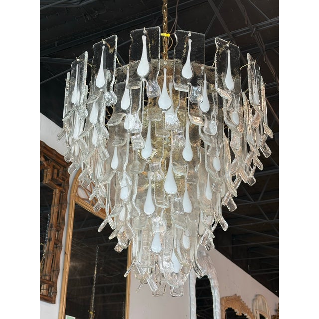 Glass Vintage Murano Mazzega Chandelier by Carlo Nason, Brass & Glass, Italy, 1960s For Sale - Image 7 of 12