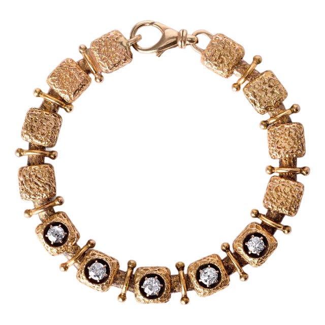 Vintage 14k Gold 1.50 Carats Tw Old European Cut Diamond Cube Link Bracelet For Sale
