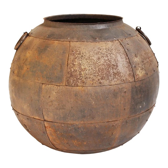 Vintage Industrial Round Iron Pot For Sale
