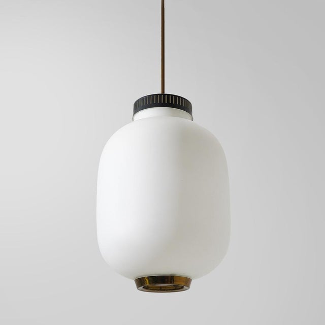Chandelier in White Opaline Glass and Brass, 1950s For Sale - Image 14 of 14