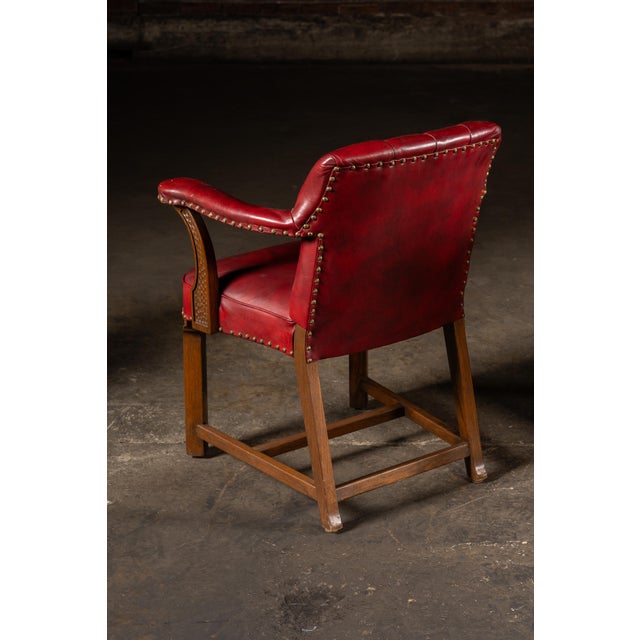 Late 20th Century Set of Four Tufted Leather Bankers Chairs in Red For Sale - Image 9 of 17
