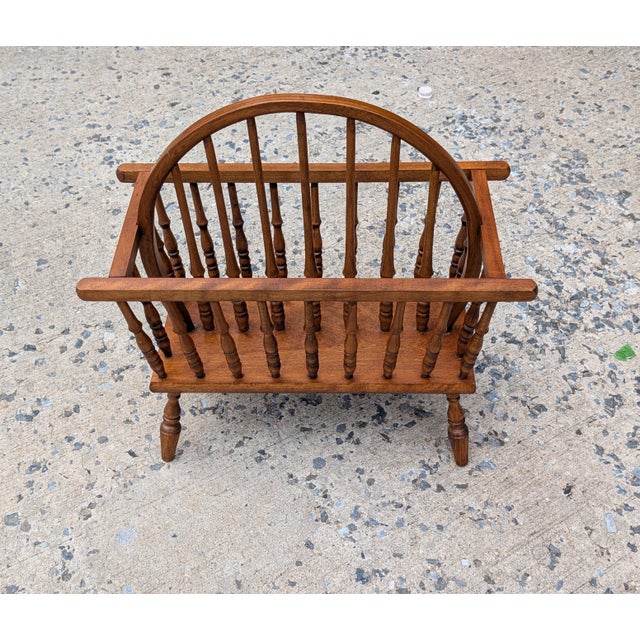 Vintage American Style Turned Spindle Oak Magazine Rack For Sale - Image 4 of 7