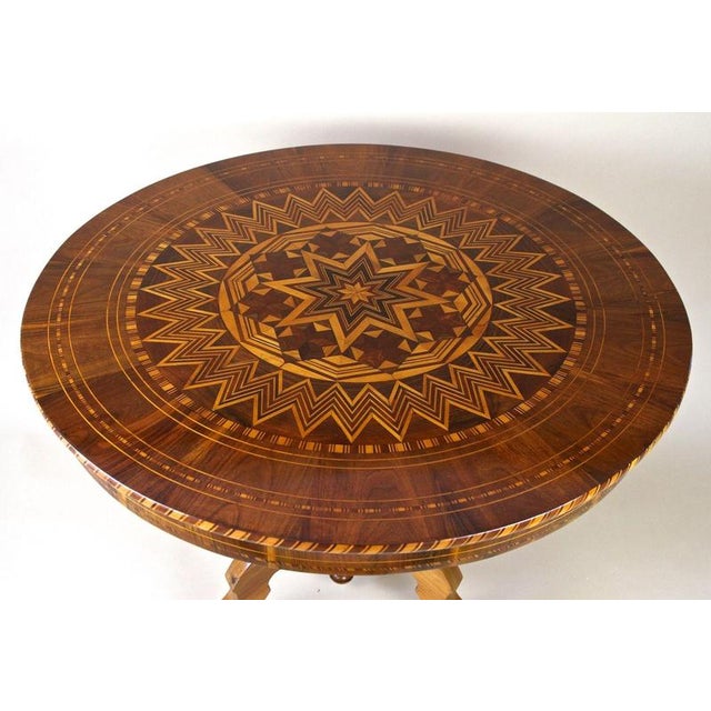 Antique Biedermeier Round Coffee Table with Marquetry Works, 1860 For Sale - Image 10 of 18