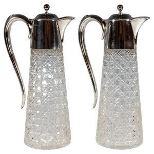 Art Nouveau Carafes with Silver Mounts attributed to Barker Brothers Birmingham 1901, Set of 2