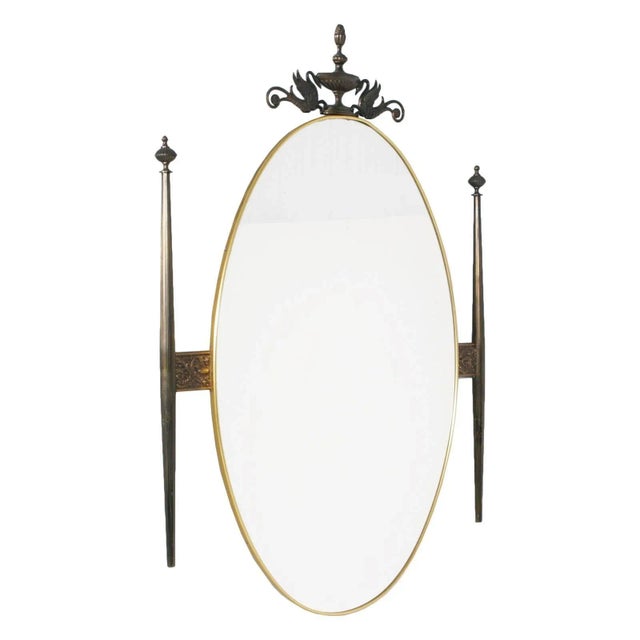 Mid-Century Art Nouveau Brass Entrance Console Table, Mirror & 2 Chairs, Set of 4 For Sale - Image 9 of 11