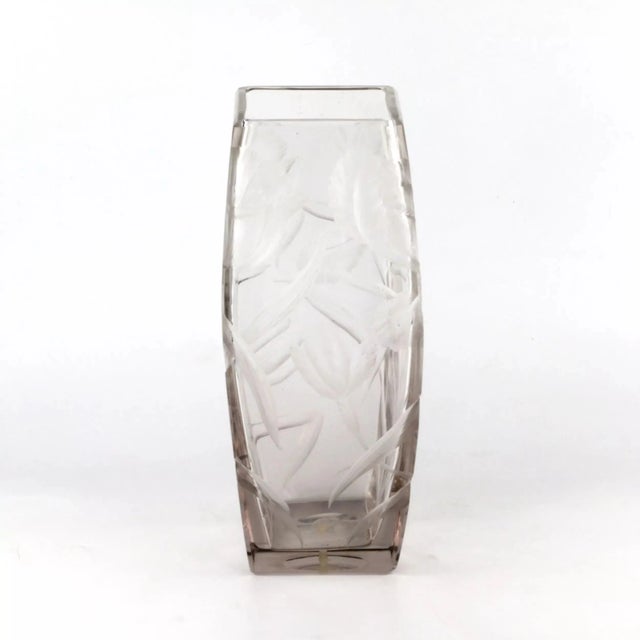 Large, heavy, crystal vase with luxurious irises, late Art Nouveau era. It perfectly combines the clarity and laconicism...