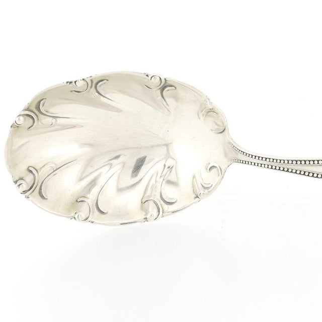 Antique Signed Red Gem-Set American Sterling Silver Serving Spoon For Sale - Image 11 of 12