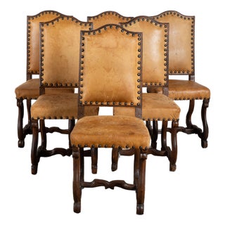 19th Century Set of Six Swedish Vintage Leather Dining Chairs For Sale