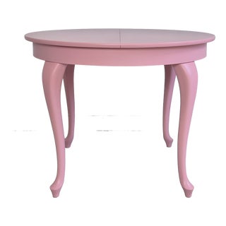 Mid-Century Round & Extendable Pink Dining Table, 1950s For Sale