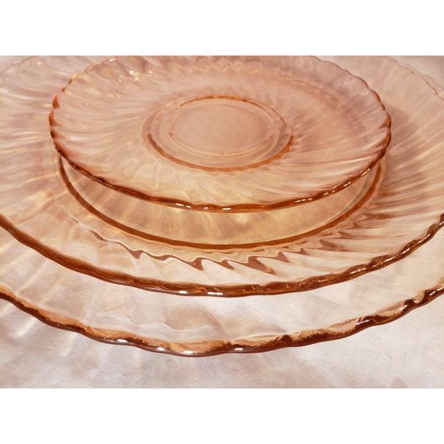 Arcoroc France Pink Glass Plates Swirl 12 Piece Set Chairish