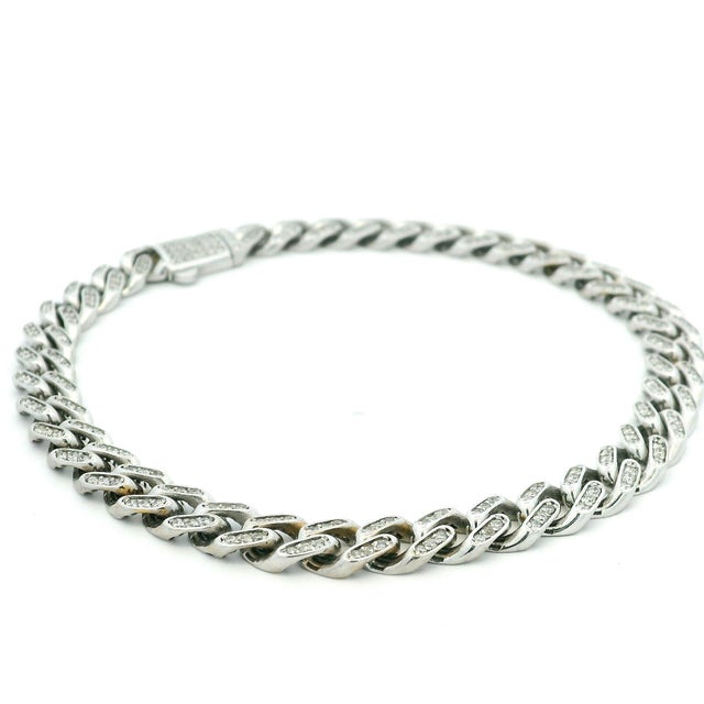 14k White Gold 6.5 Carat Diamond Pavé Link Bracelet For Sale - Image 4 of 11