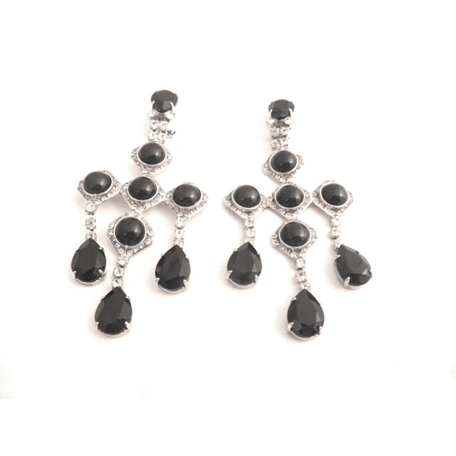 Early 20th Century 1940s Onyx Diamente Sterling Chandelier Earrings - 2 Pieces For Sale - Image 5 of 5