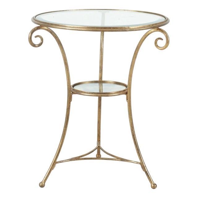 Hollywood Regency Gilt Iron and Glass Gueridon Side Table For Sale