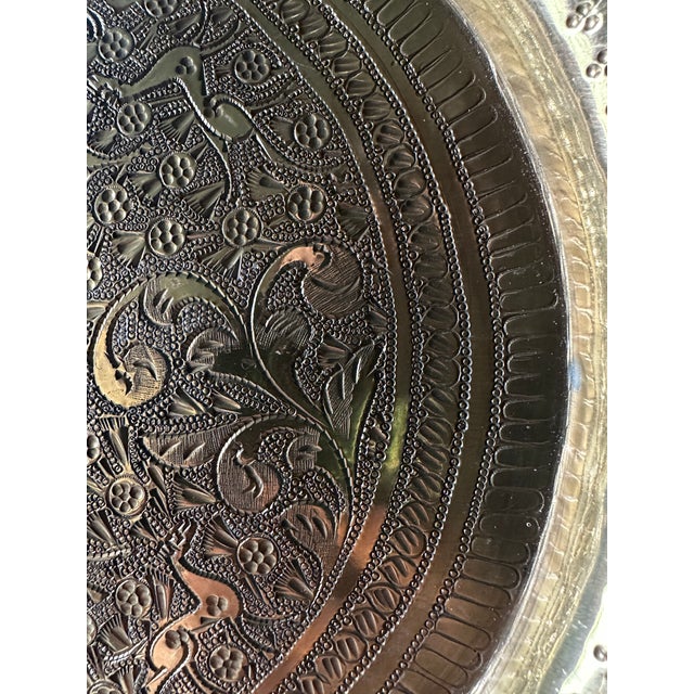 Vintage 1940s Benares Hand-Chased Heavy Gauge Brass Valet Tray With Foliage & Animal Motifs For Sale In Boston - Image 6 of 12