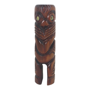 Vintage Indigenous Maori Wood Folk Art Sculpture With Abalone