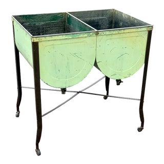 Vintage Green Dual Tub Washbasin Cart For Sale
