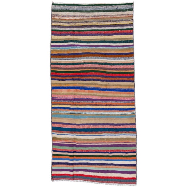Blue 1960s Vintage Turkish Kilim Multicolor Handmade Stripes Wool Rug For Sale - Image 8 of 8