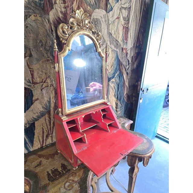18th Century 18th Century European Red Lacquer Dressing Table with Mirror, 1780 For Sale - Image 5 of 15