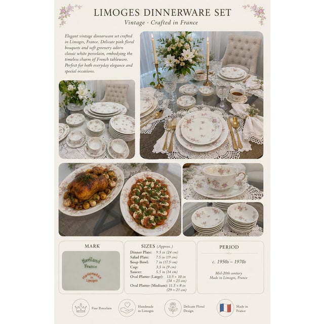 French Country Antique Limoges Dinner Set - Set of 23 For Sale - Image 3 of 15