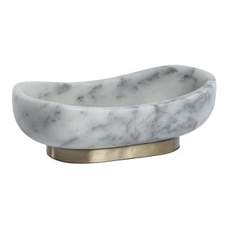 Mawson Oval Marble Serving Bowl on Metal Base, Small For Sale