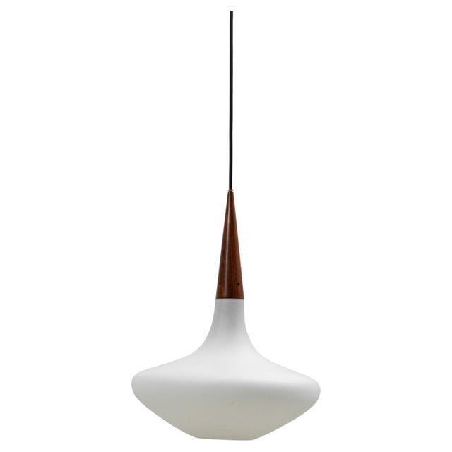 1950s Dutch Philips Wood and Opal Glass Pendant Lamp By Louis Kalff For Sale - Image 15 of 18