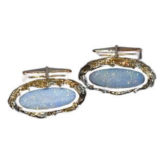 1980s Unique Opal and 14k Yellow Gold Cufflinks, A Pair For Sale