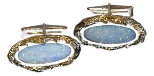 1980s Unique Opal and 14k Yellow Gold Cufflinks, A Pair