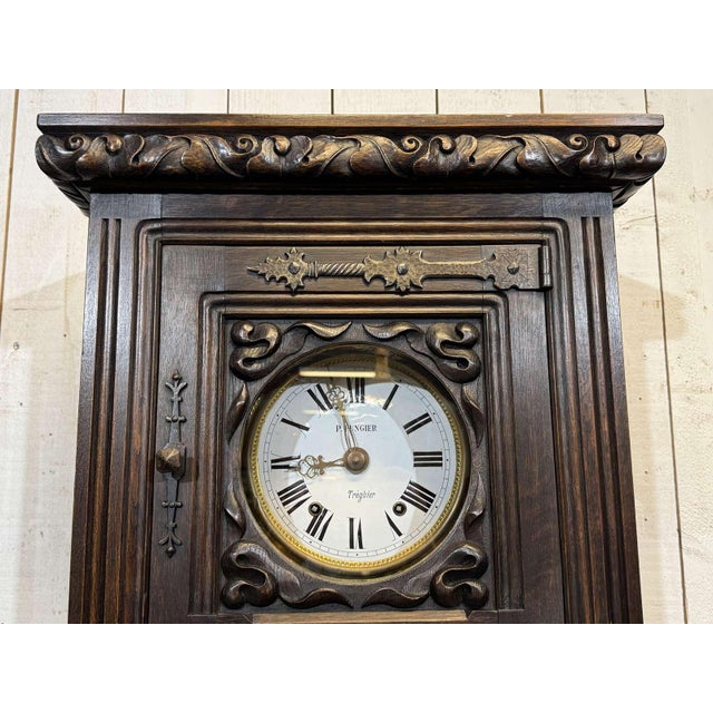 Oak Clock with Saint Gonery Motifs by Joseph Savina For Sale - Image 9 of 18