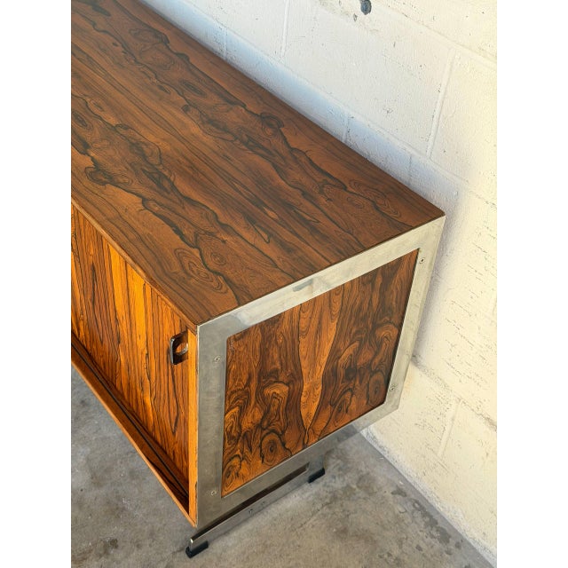 In Style of Richard Young for Merrow Associates Rosewood Sideboard Credenza Chrome Base Storage Unit MCM United Kingdom 1970s For Sale In Los Angeles - Image 6 of 10
