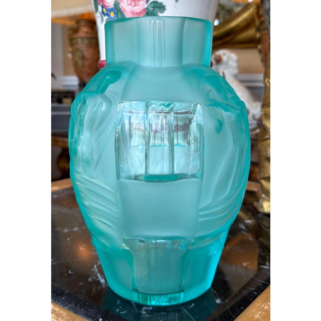 Art Deco Art Deco Style Desna Czech Aqua Glass Vase For Sale - Image 3 of 7